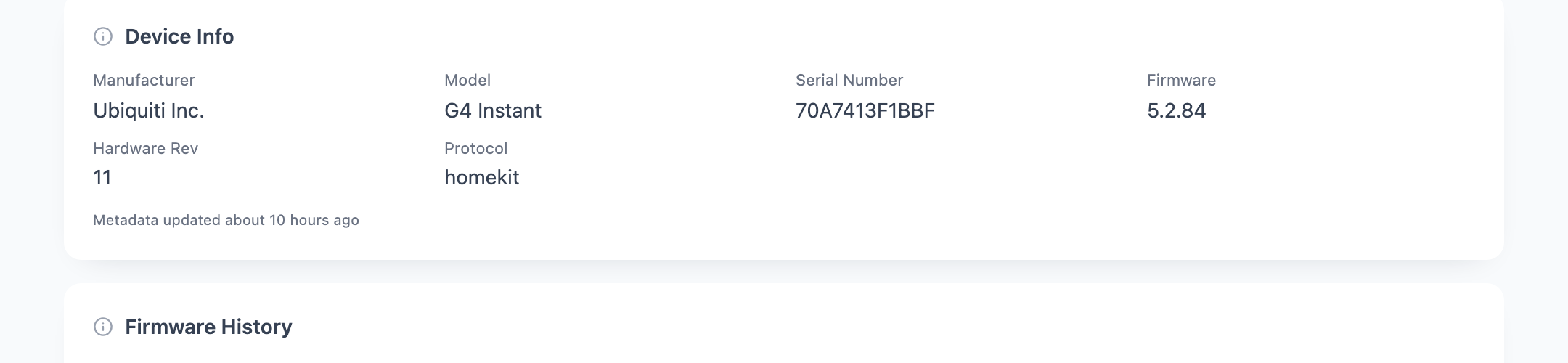 Device info section showing metadata