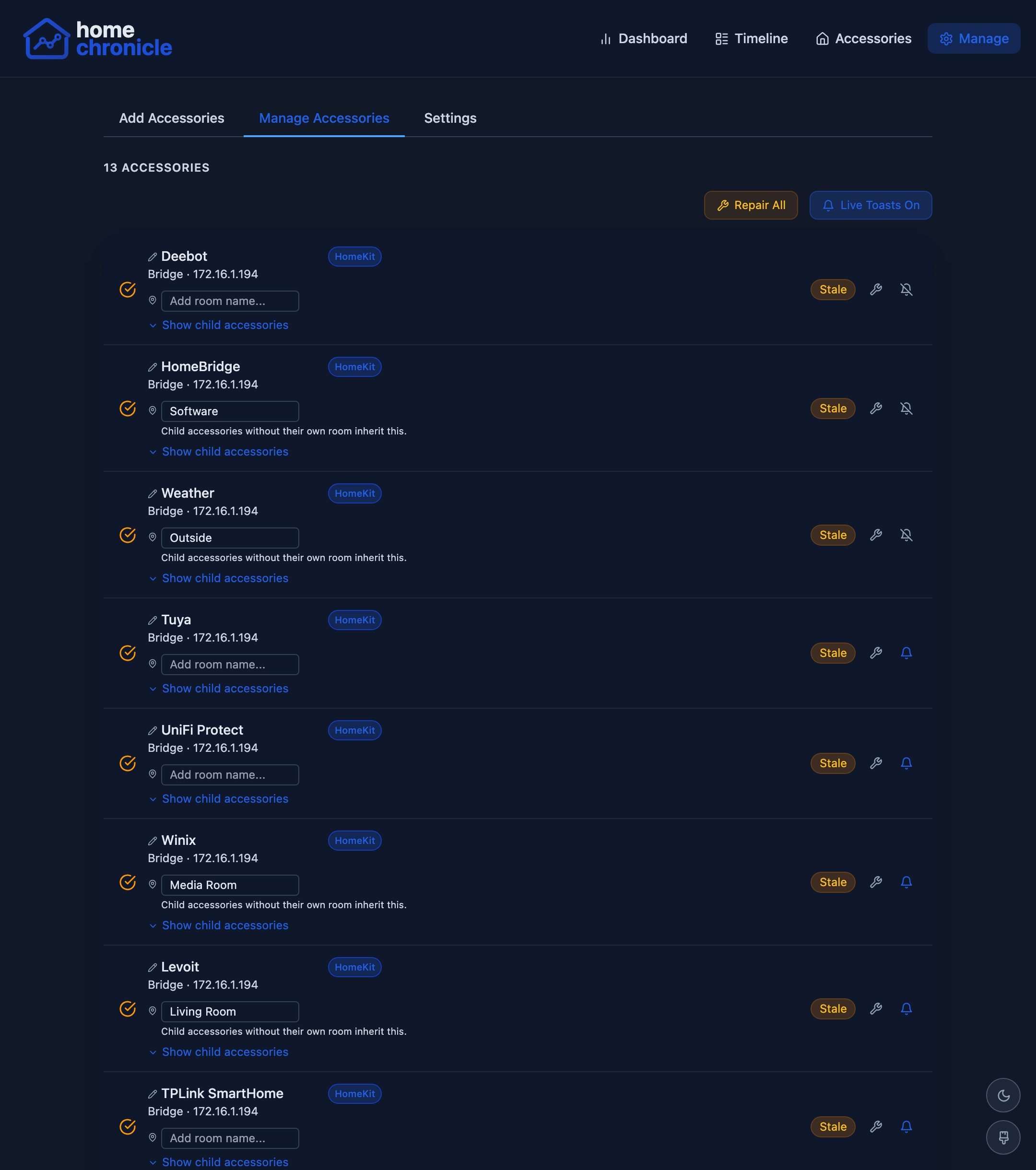 Manage page in dark mode