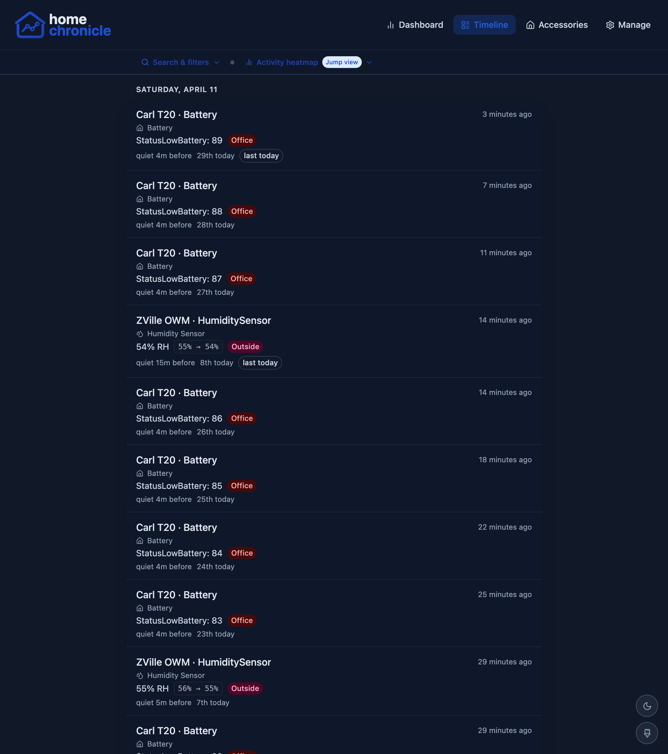 Timeline in dark mode