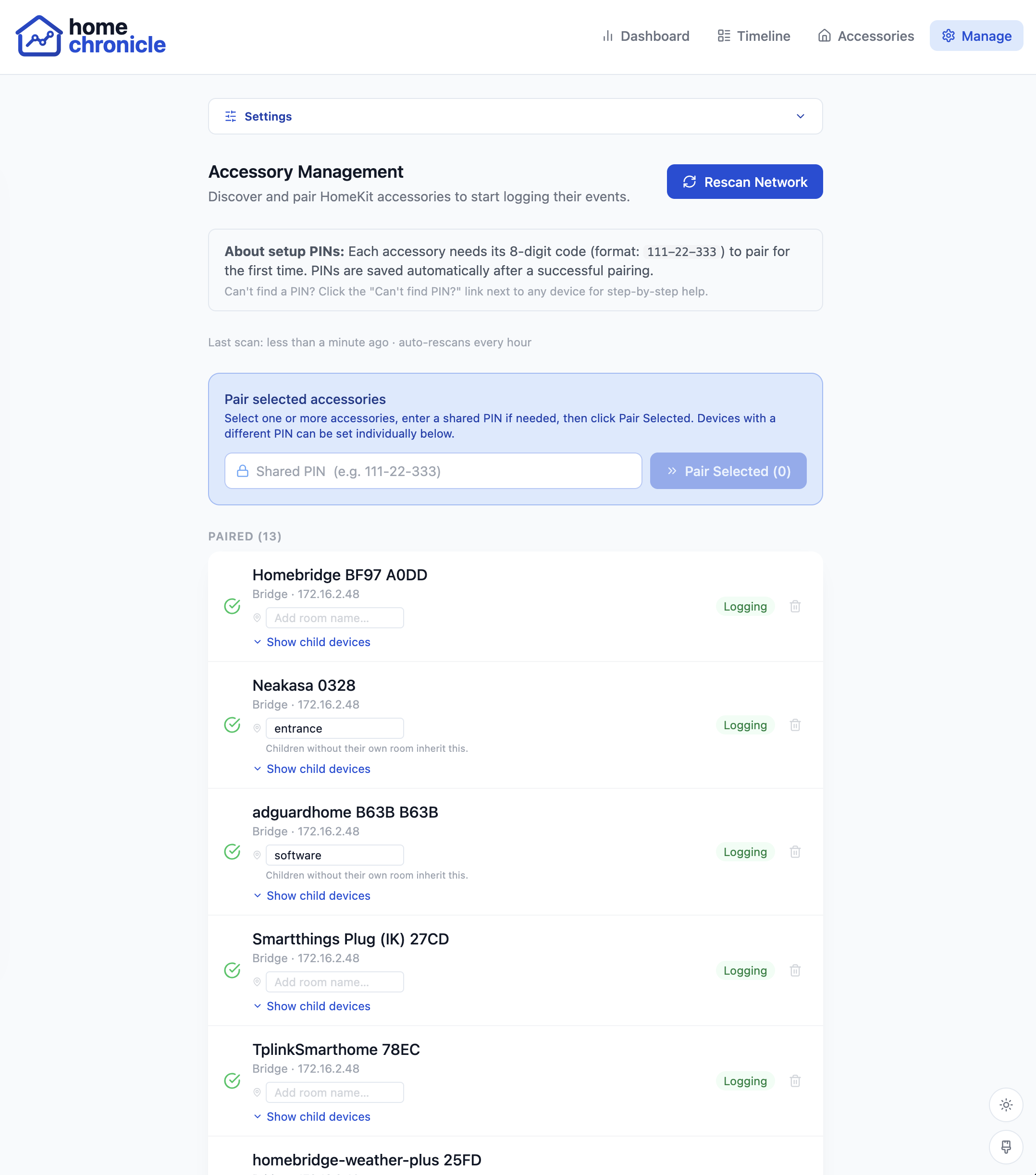 Manage — accessory pairing wizard
